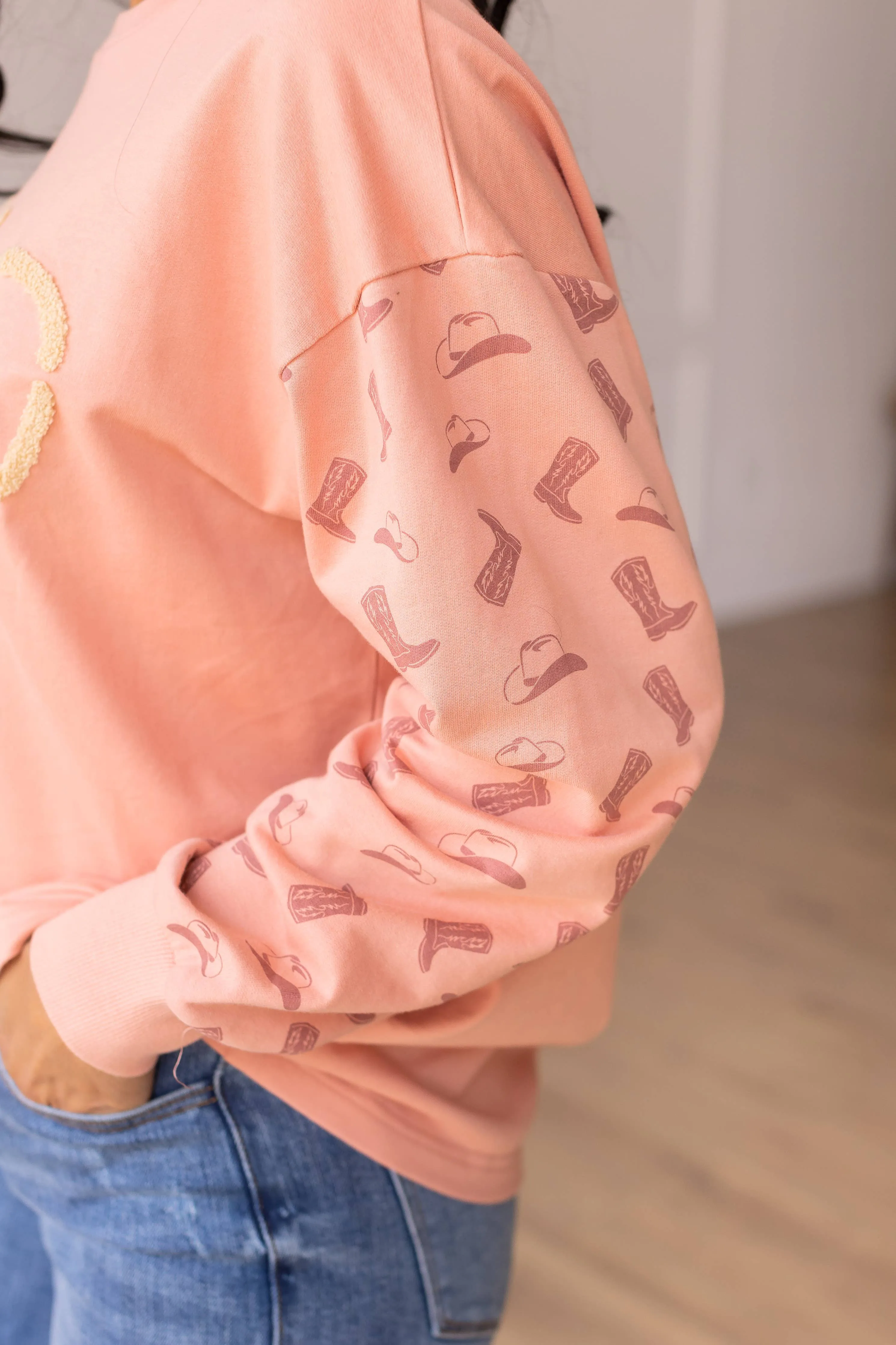 Yee Haw Blush Pink Pullover: Pink / L