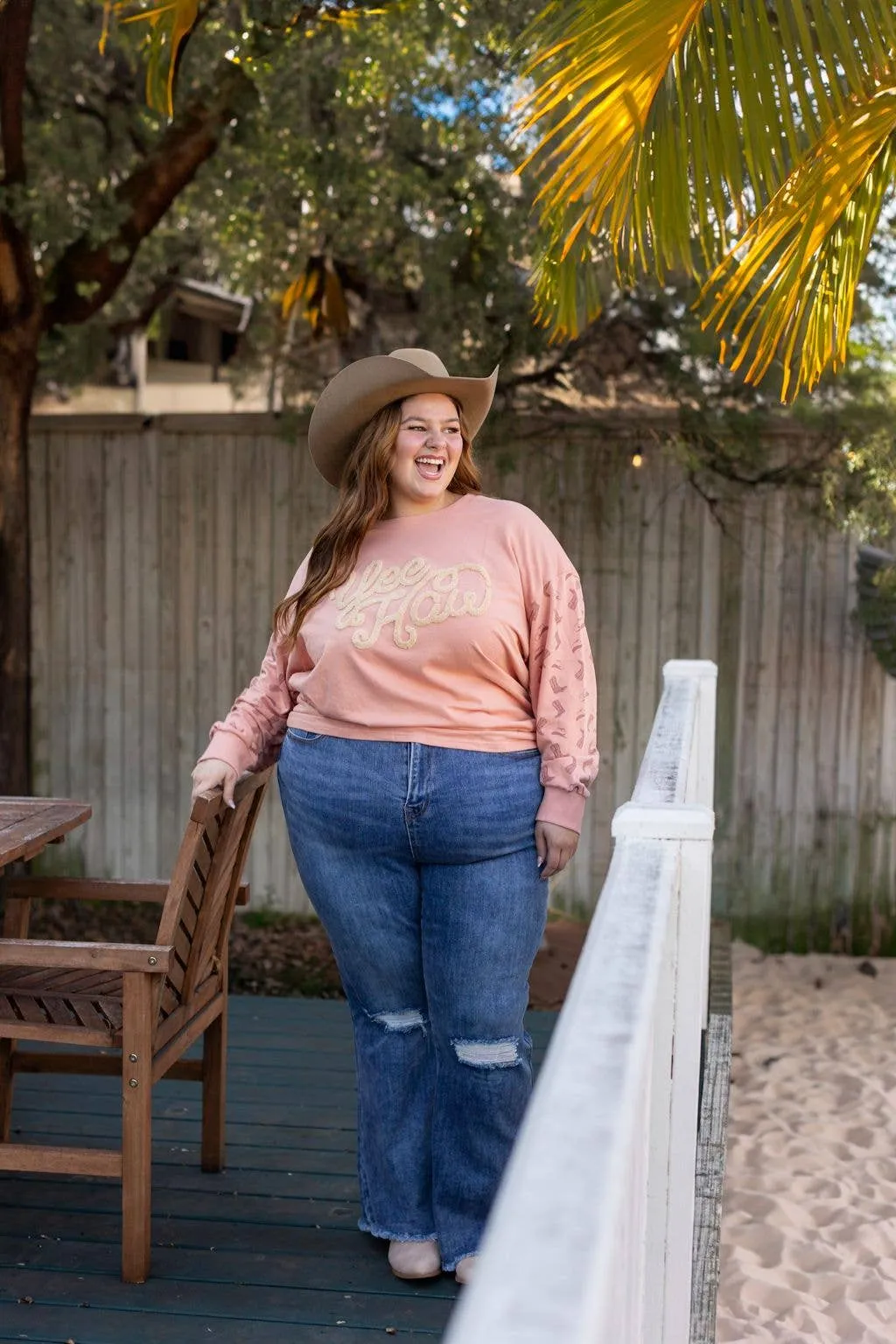 Yee Haw Blush Pink Pullover: Pink / L
