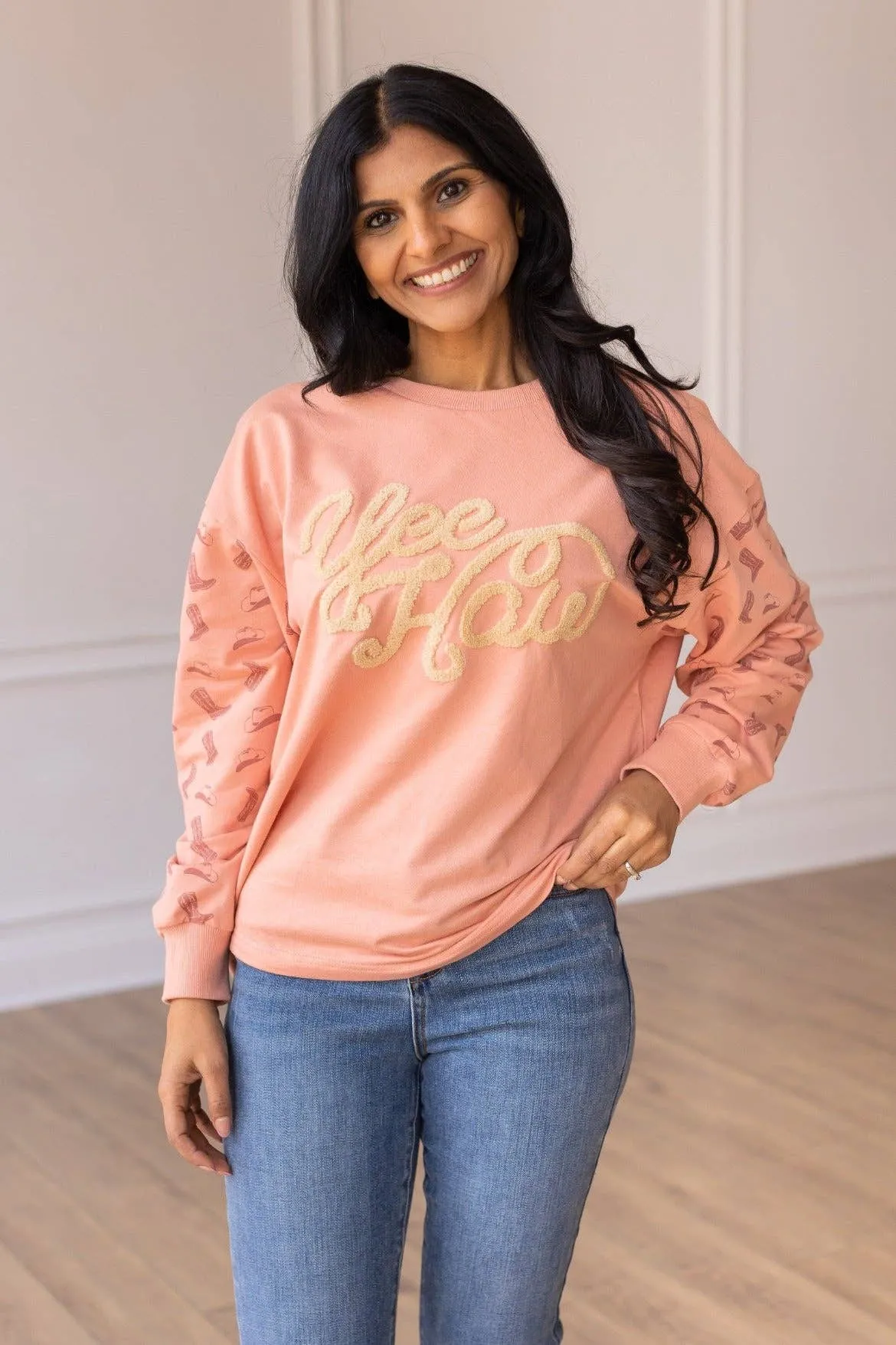 Yee Haw Blush Pink Pullover: Pink / L