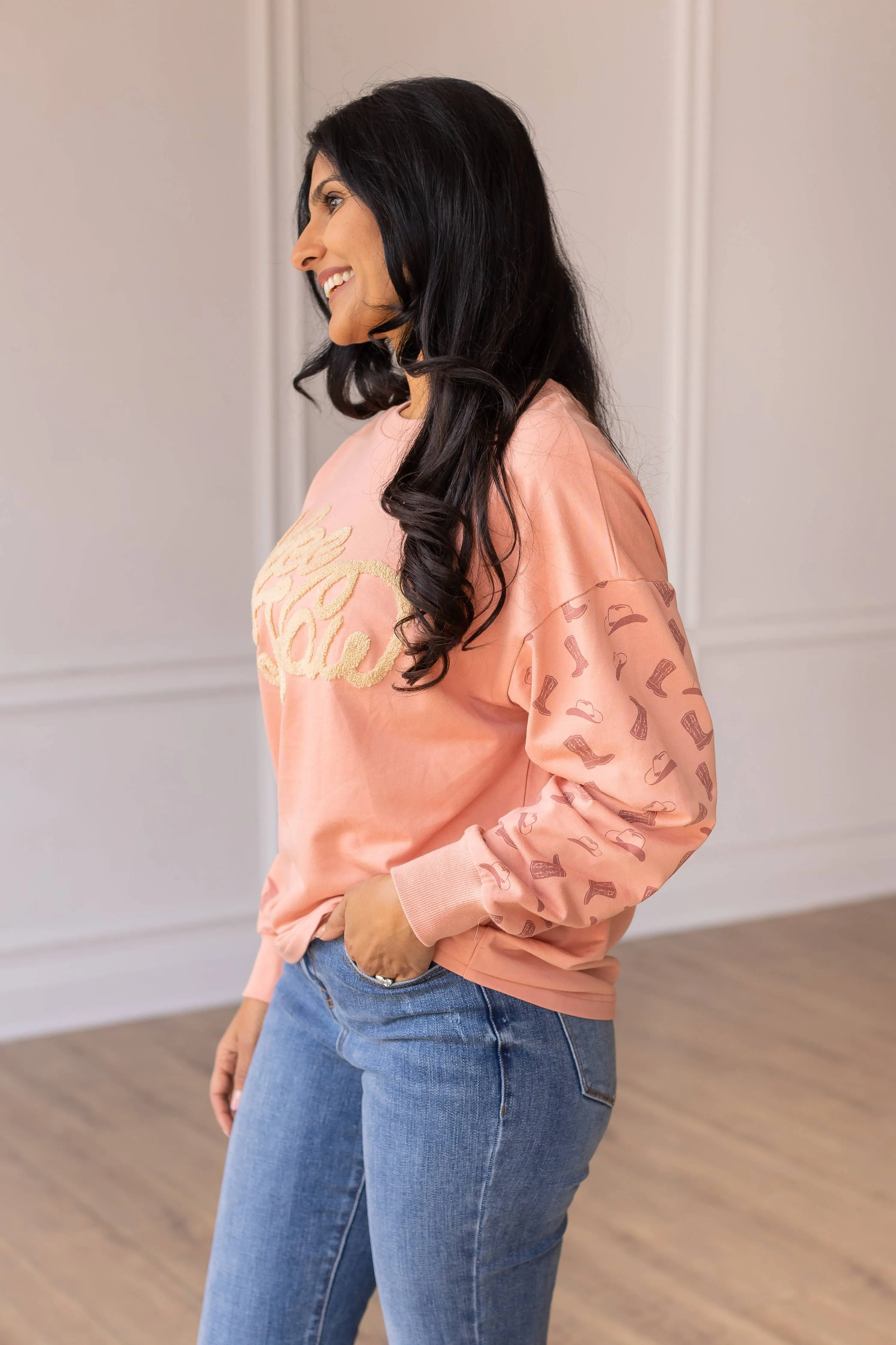 Yee Haw Blush Pink Pullover: Pink / L