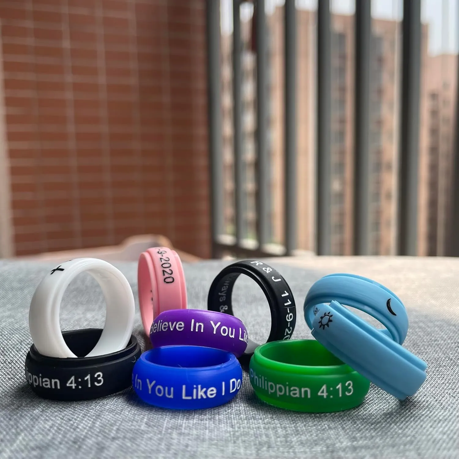 Yin Yang Tai Chi Silicone Ring Step Edge Rubber Ring Taoism Religious Jewelry with Free Engraved Inspirational Amulet Silicone Bands for Men/Best Friend, (Multicolor) Size 6 to 14